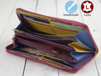 Handbemalte Ledergeldbörse aus rotem, echtem Leder, Sonne XL