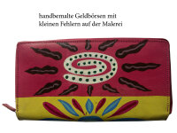 Handbemalte Ledergeldbörse aus rotem, echtem Leder, Sonne XL