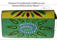 Handbemalte Ledergeldbörse aus grünem, echtem Leder, Sonne XL