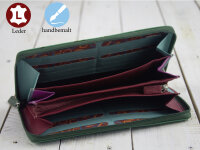 Handbemalte Ledergeldbörse aus grünem, echtem Leder, Sonne XL