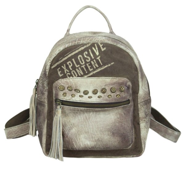 Sunsa Tasche Rucksack Schultertasche Leder Canvas taupe
