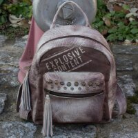 Sunsa Tasche Rucksack Schultertasche Leder Canvas taupe