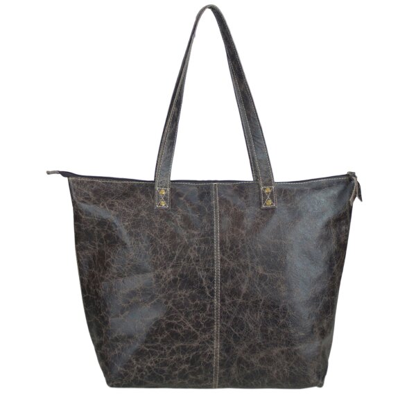 Sunsa Tasche Schultertasche Crinkel Effekt Handtasche Leder braun