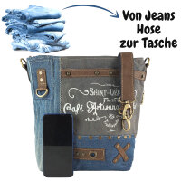 Domelo woman canvas shoulder bag jeans crossbody blue brown