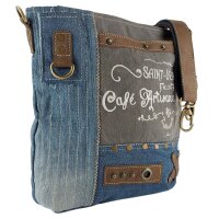 Sunsa Damentasche aus Upcycling Jeans. Umhängetasche mit Vintage Druckmotive