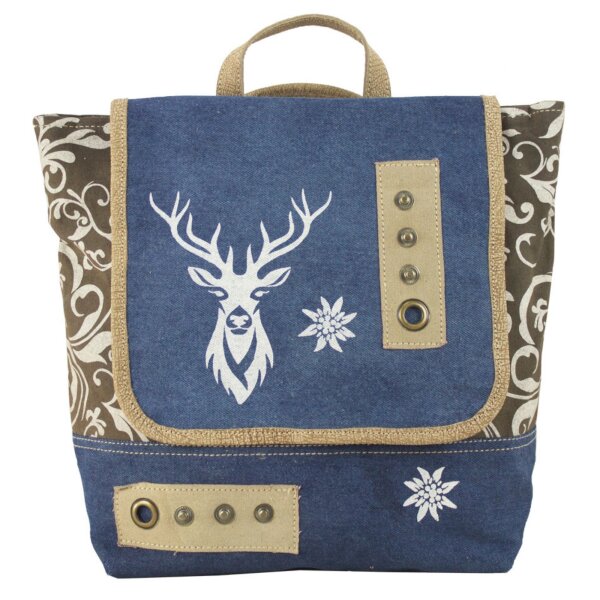 Domelo Trachten Rucksack/ Umhängetasche für Mädchen. Backpack aus Upcycling Jeans/Canvas Reh-Motiv