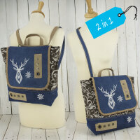 Domelo Trachten Rucksack/ Umhängetasche für Mädchen. Backpack aus Upcycling Jeans/Canvas Reh-Motiv