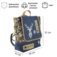 Domelo Trachten Rucksack/ Umhängetasche für Mädchen. Backpack aus Upcycling Jeans/Canvas Reh-Motiv