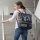 Domelo Trachten Rucksack/ Umhängetasche für Mädchen. Backpack aus Jeansstoff/Canvas Reh-Motiv