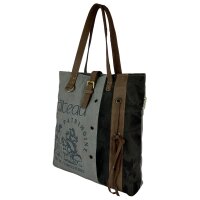 Sunsa Vintage Shoulder Bag Shopper of canvas with leather big handbag weekender