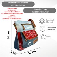 Sunsa Damen Canvas Umhängetasche/ Crossbody, Tasche aus rote Canvas & Jeansstoff
