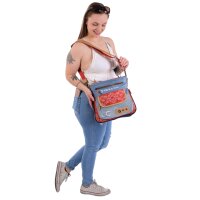 Sunsa Damen Canvas Umhängetasche/ Crossbody, Tasche aus rote Canvas & recycelter Jeans