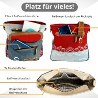 Sunsa Damen Canvas Umhängetasche/ Crossbody, Tasche aus rote Canvas & recycelter Jeans