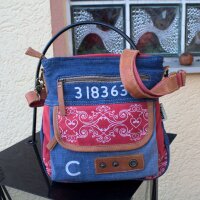 Sunsa Damen Canvas Umhängetasche/ Crossbody, Tasche aus rote Canvas & recycelter Jeans