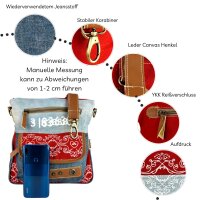 Sunsa Damen Canvas Umhängetasche/ Crossbody, Tasche aus rote Canvas & recycelter Jeans