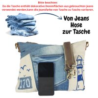 Sunsa Damen Umhängetasche aus beigem Canvas & recycelter Jeans. Nachhaltige Crossbody Tasche