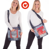 Sunsa Damen Hobo Umhängetasche aus Upcycling Jeans & rote Canvas. Damentasche
