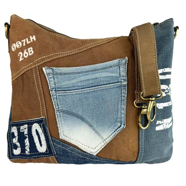 Sunsa Damen Umhängetasche aus braune Canvas & Jeansstoff. Crossbody Tasche
