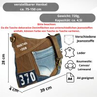 Sunsa Damen Umhängetasche aus braune Canvas & Jeansstoff. Crossbody Tasche