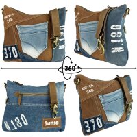 Sunsa woman canvas jeans bag stonewashed blue shoulder bag brown crossbody small