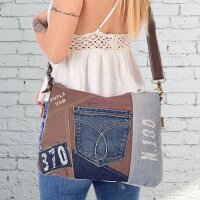 Sunsa woman canvas jeans bag stonewashed blue shoulder bag brown crossbody small