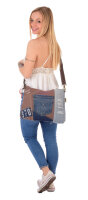 Sunsa Damen Umhängetasche aus braune Canvas & recycelter Jeans. Nachhaltige Crossbody Tasche