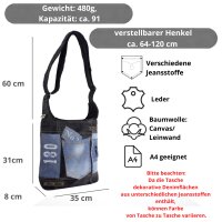 Sunsa Damen Canvas Hobotasche/ Umhängetasche. Crossbody aus Jeansstoff & schwarze Canvas