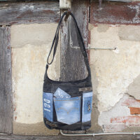 Sunsa Damen Canvas Hobotasche/ Umhängetasche . Crossbody aus Recycelter Jeans & schwarze Canvas