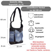 Sunsa Damen Canvas Hobotasche/ Umhängetasche. Crossbody aus Upcycling Jeans & schwarze Canvas