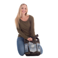 Sunsa Damen Canvas Hobotasche/ Umhängetasche. Crossbody aus Upcycling Jeans & schwarze Canvas