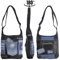 Sunsa Damen Canvas Hobotasche/ Umhängetasche. Crossbody aus Upcycling Jeans & schwarze Canvas