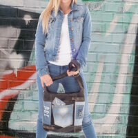 Sunsa Damen Canvas Hobotasche/ Umhängetasche. Crossbody aus Upcycling Jeans & schwarze Canvas