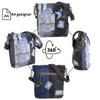 Sunsa Umhängetasche aus recycelter Jeans und schwarzem Canvas. Nachhaltige Damen Crossbody Bag