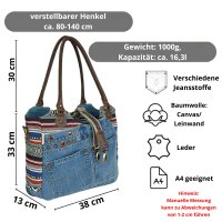 Sunsa Handtasche aus Jeansstoff & Canvas. große Schultertasche/ Shopper