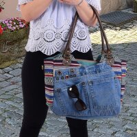 Sunsa  Handtasche aus recycelter Jeans & Canvas. Nachhaltige große Schultertasche/ Shopper