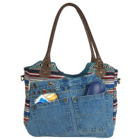 Sunsa Handtasche aus Upcycling Jeans & Canvas. große Schultertasche/ Shopper
