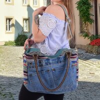 Sunsa Handtasche aus Upcycling Jeans & Canvas. große Schultertasche/ Shopper