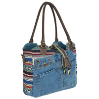 Sunsa Handtasche aus Upcycling Jeans & Canvas. große Schultertasche/ Shopper