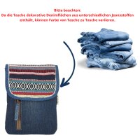 Sunsa Damen Handy Tasche, kleine Umhängetasche aus Jeansstoff & gewebte Baumwolle. Vegane Crossover bag mit Streifen