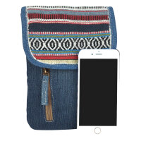 Sunsa  Damen Handy Tasche, kleine Umhängetasche aus recycelte Jeans & gewebte Baumwolle. Vegane Crossover bag mit Streifen