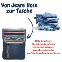 Sunsa  Damen Handy Tasche, kleine Umhängetasche aus recycelte Jeans & gewebte Baumwolle. Vegane Crossover bag mit Streifen