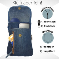Sunsa  Damen Handy Tasche, kleine Umhängetasche aus recycelte Jeans & gewebte Baumwolle. Vegane Crossover bag mit Streifen