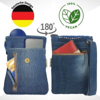 Sunsa  Damen Handy Tasche, kleine Umhängetasche aus recycelte Jeans & gewebte Baumwolle. Vegane Crossover bag mit Streifen