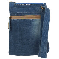 Sunsa Damen Handy Tasche, kleine Umhängetasche aus Upcycling Jeans & gewebte Baumwolle. Vegane Crossover bag mit Streifen