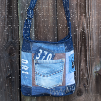 Sunsa Hobo Tasche aus Jeansstoff & braune Canvas. Umhängetasche mit verstellbarem Henkel
