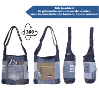 Sunsa Hobo Tasche aus Jeansstoff & braune Canvas. Umhängetasche mit verstellbarem Henkel