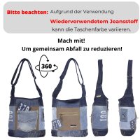 Sunsa Hobo Tasche aus recycelter Jeans & braune Canvas. Umhängetasche mit verstellbarem Henkel