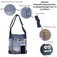 Sunsa Hobo Tasche aus recycelter Jeans & braune Canvas. Umhängetasche mit verstellbarem Henkel
