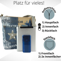 Sunsa Vintage Umhängetasche aus recycelter Jeans & Canvas. Nachhaltige Damen Crossbody Bag