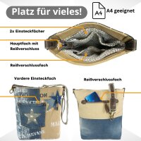 Sunsa Vintage Umhängetasche aus recycelter Jeans & Canvas. Nachhaltige Damen Crossbody Bag